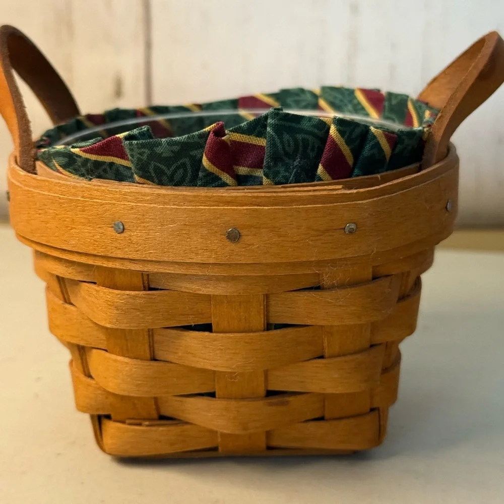 Mini Longaberger Basket Thyme handled liner and protector Excellent Conditon
